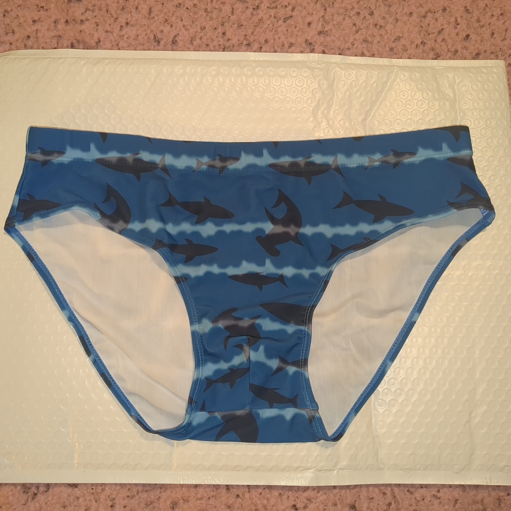 Unbranded Blue Shark Animal Printed Polyester Stretch Swim Briefs Size XL